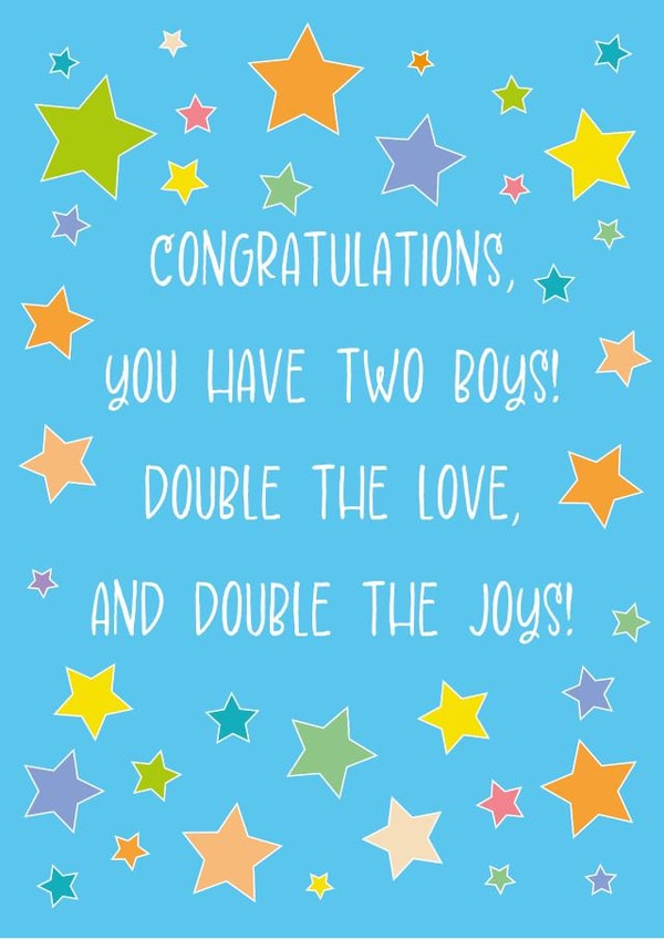 Cute Congratulations Card For New Parents - Twin Boys - Double the Joys! created by size3art