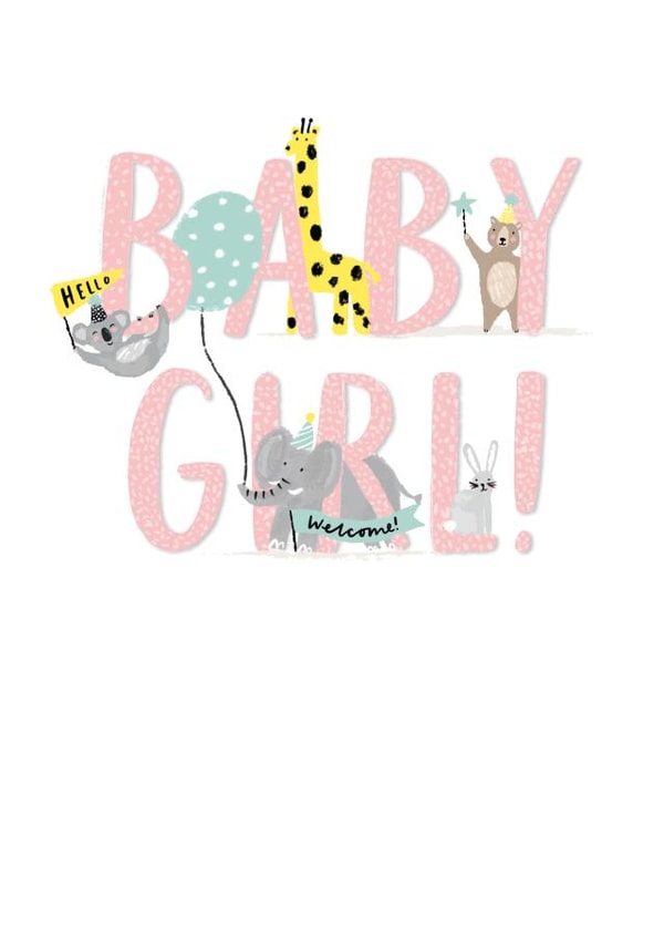 Cute Baby Girl Card - New Baby - Animals created by Paperlink and Meraki Greeting Cards