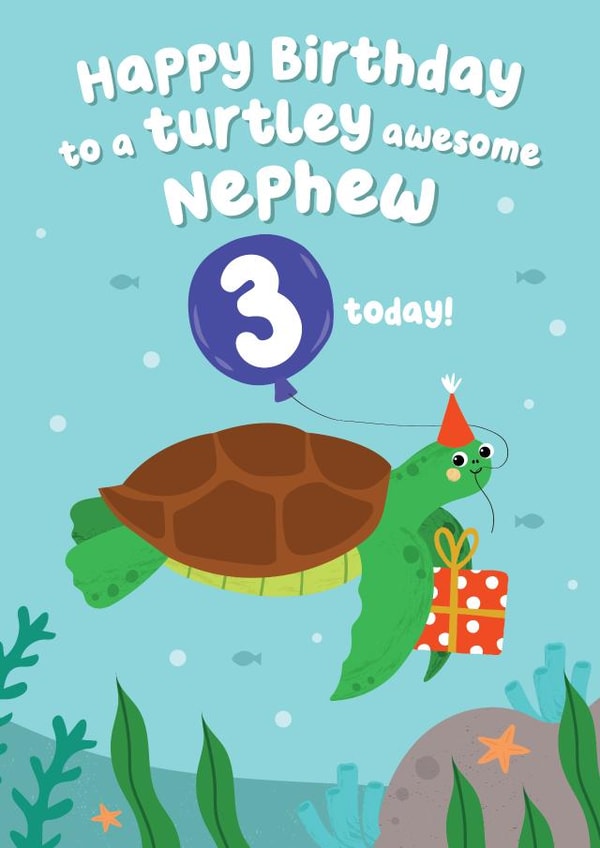 Cute Turtle Birthday Card - Nephew - 3 today! created by Pixie Studio