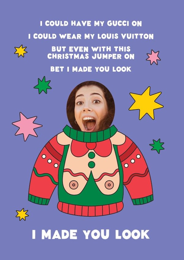 Funny Cheeky Christmas Photocard - Meghan Trainor - I Made You Look created by Joyful Joyful