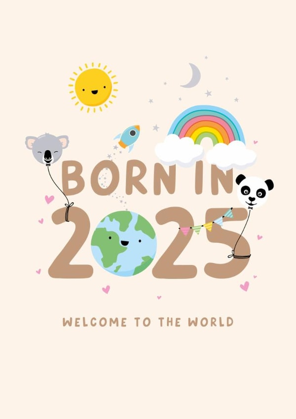 Cute New Baby Card - Born in 2025 created by Macie Dot Doodles