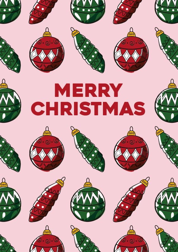 Merry Christmas hand drawn bauble pattern Christmas card. created by Pens & Pixels