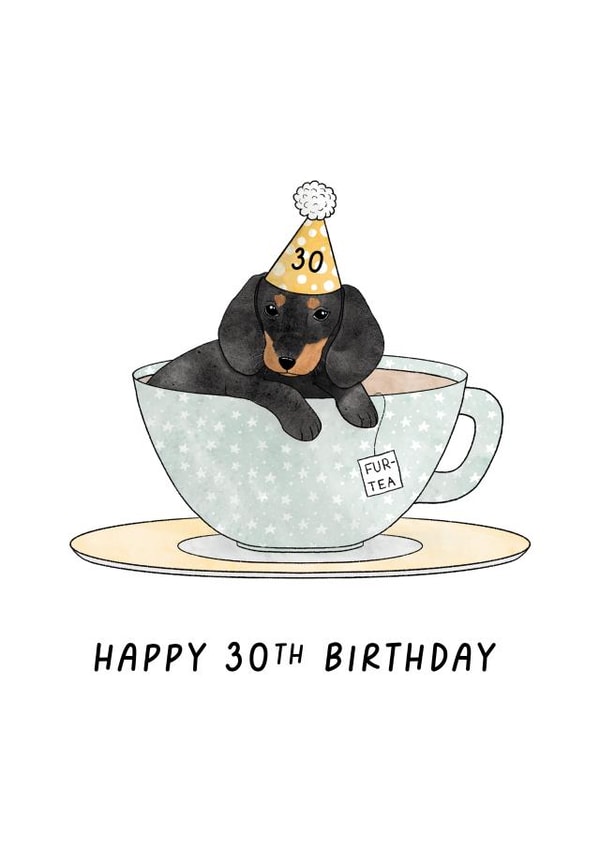 Cute Dachshund 30th Birthday Card - Dog Thirtieth Birthday Card created by February Stars Art