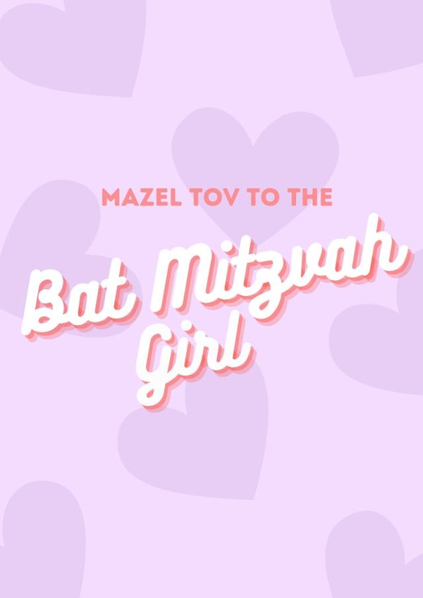 Mazel Tov to the Bat Mitzvah Girl - Cute Purple Hearts created by Bella Jacob