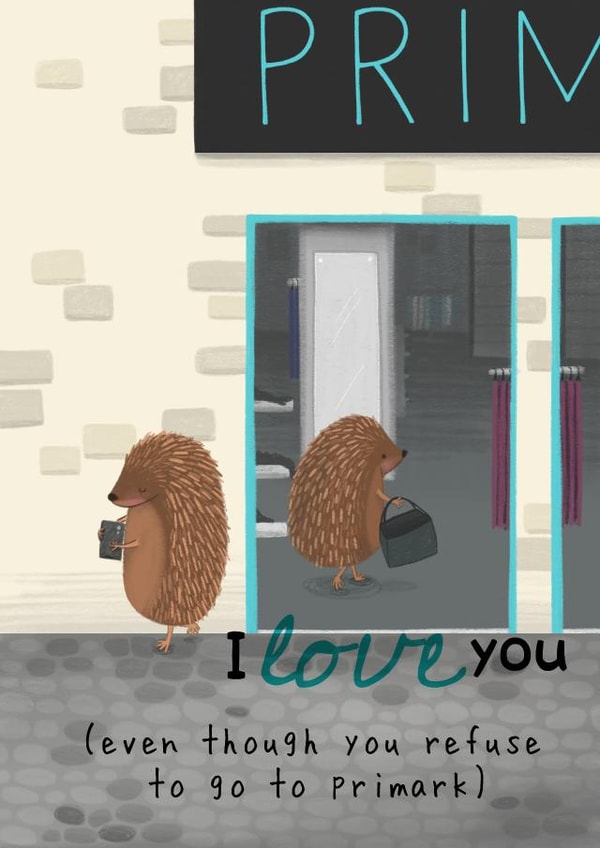 Cute Anniversary Card - Hedgehogs - Won't Come into Primark created by Sian Moore Illustration