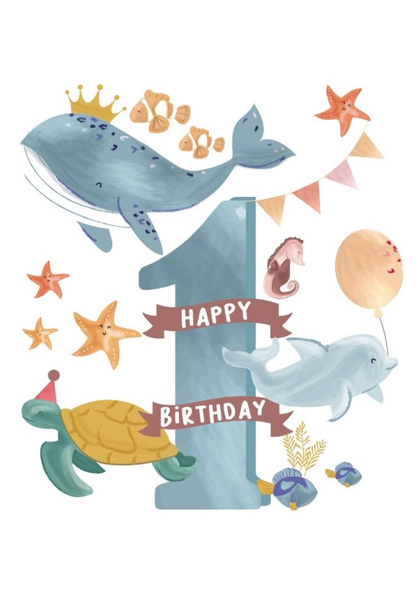 Cute 1st Birthday Card - For Child - Animals created by Lucy Fairholm