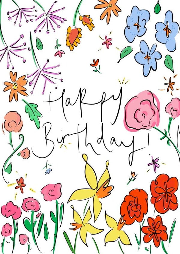 Pretty Birthday Card - For Her - Colourful Flowers created by Bellynam Studio