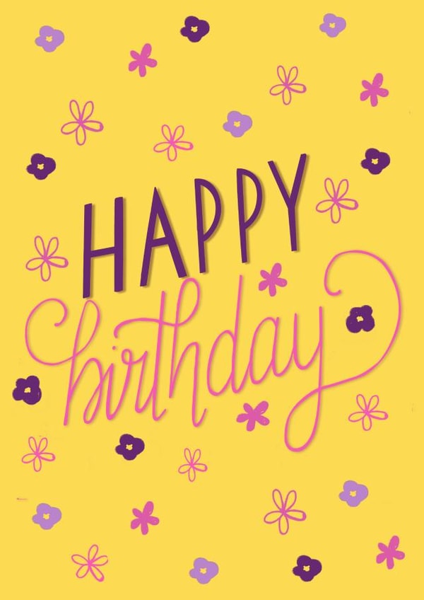 Colourful floral hand lettered birthday card created by @artsy_val