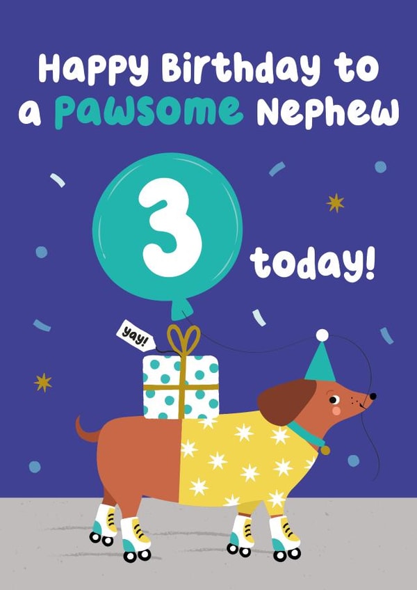 Cute Birthday Card - for your Pawsome Dog Loving Nephew - 3rd Birthday created by Pixie Studio