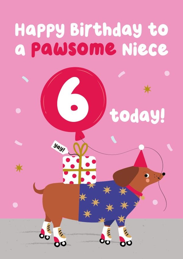 Cute Birthday Card - for your Pawsome Dog Loving Niece - 6th Birthday created by Pixie Studio