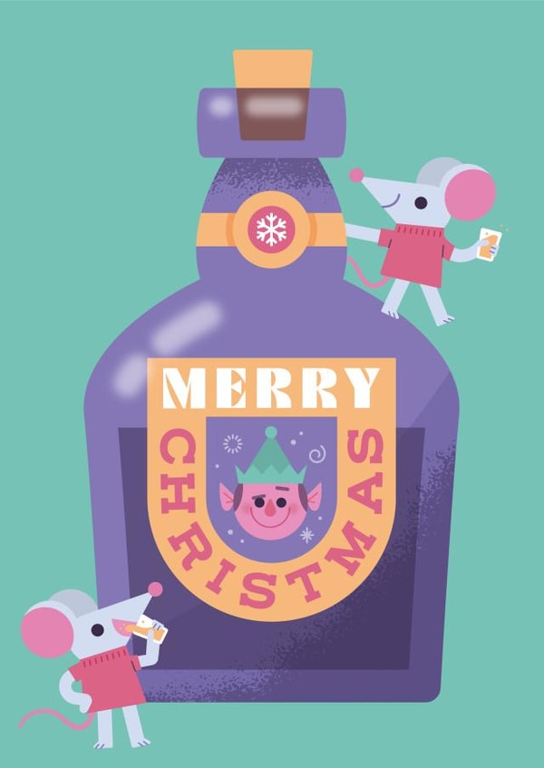 Cute boozy Christmas card - Christmas mice - for friends and family. created by Chris Wharton