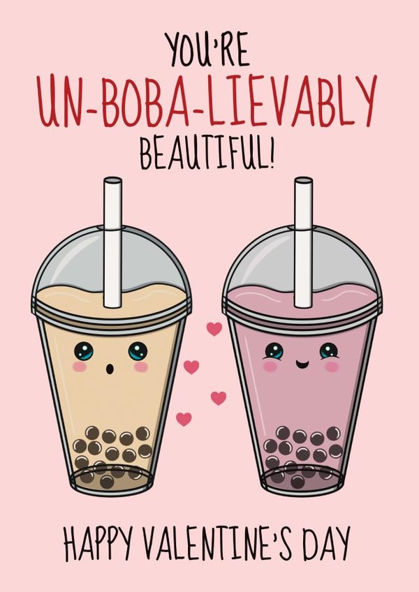 Cute Valentine's Day Card - Boba Bubble Tea created by @Cupsie's Creations