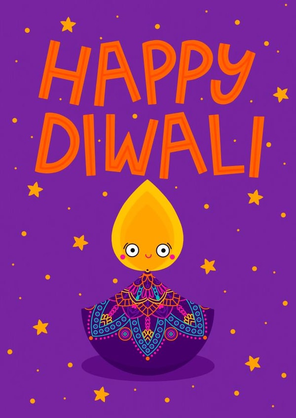 Cute Diwali Diyas Candle Card - Happy Diwali Celebrations - Festival of Lights created by Ludicrous Prints