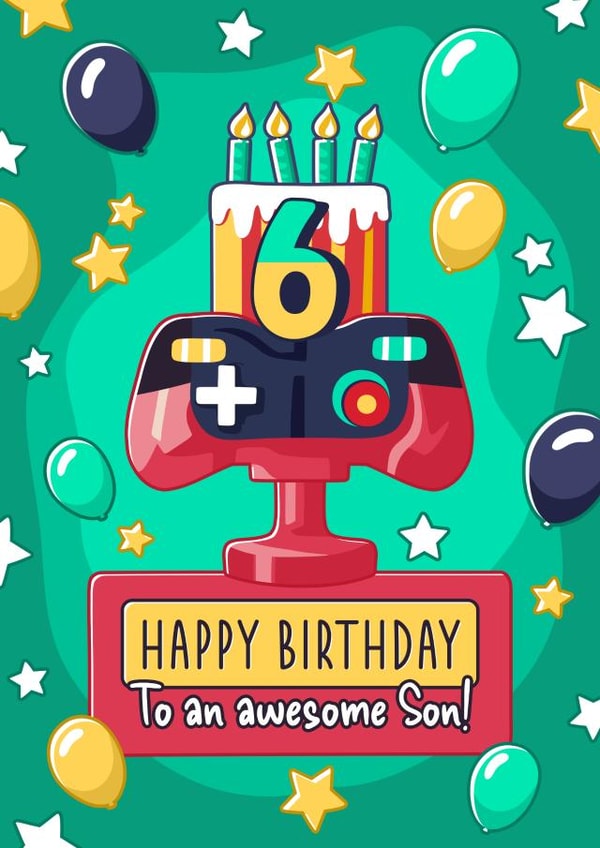Cool Gaming Birthday Card - 6 Today - Son created by Evie Garnett Designs
