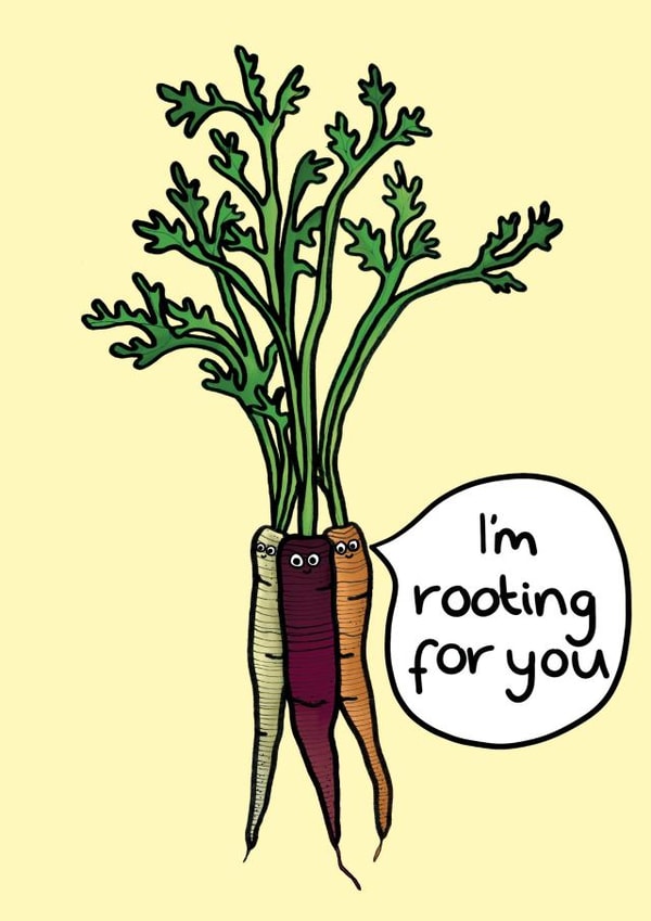Cute Good Luck Card For A Friend - Carrot - I'm Rooting For You created by Alice Revell