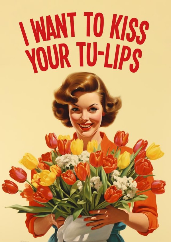 Cute Punny Valentines card - Vintage style tulips created by kissmekwik