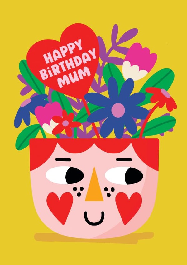 Cute Birthday Card - For Mum - Flower Pot created by NICHOLA COWDERY ILLUSTRATIONS