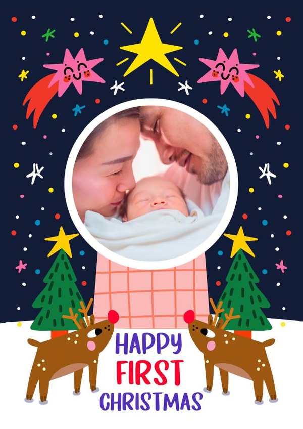 Cute Christmas Photo Card - Happy First Christmas created by NICHOLA COWDERY ILLUSTRATIONS 