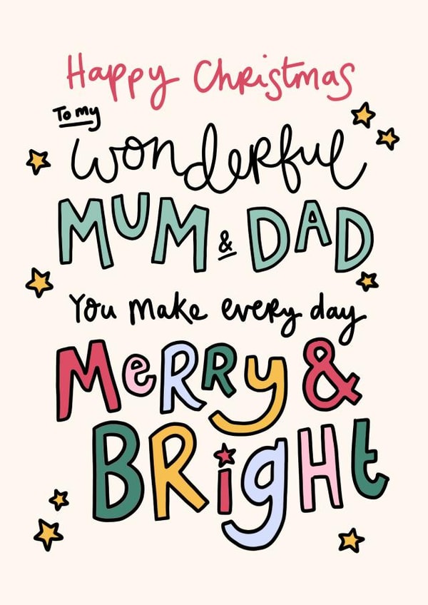 Cute Christmas Card - Parents - Merry & Bright created by Oops a doodle