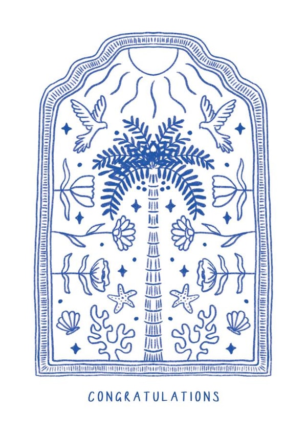 Illustrated congratulations card - beach design created by Sarah Nolloth Illustration