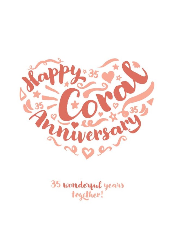 Classic Coral Anniversary card - for a special couple - 35 Years created by Fatchair Print