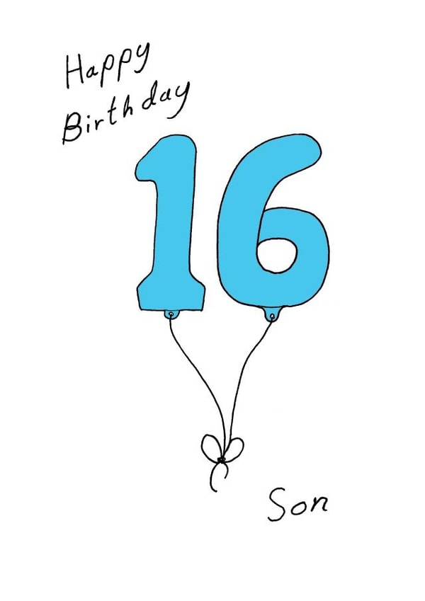 16th Birthday Card for your Son - Blue Sixteen Balloon created by A Ray of Sunshine Cards