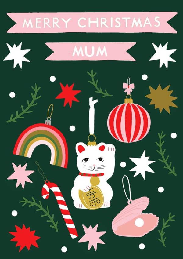 Modern - Rainbow - Stars - Magical - Merry Christmas Mum - Christmas Card- Cat created by Jennifer Protheroe