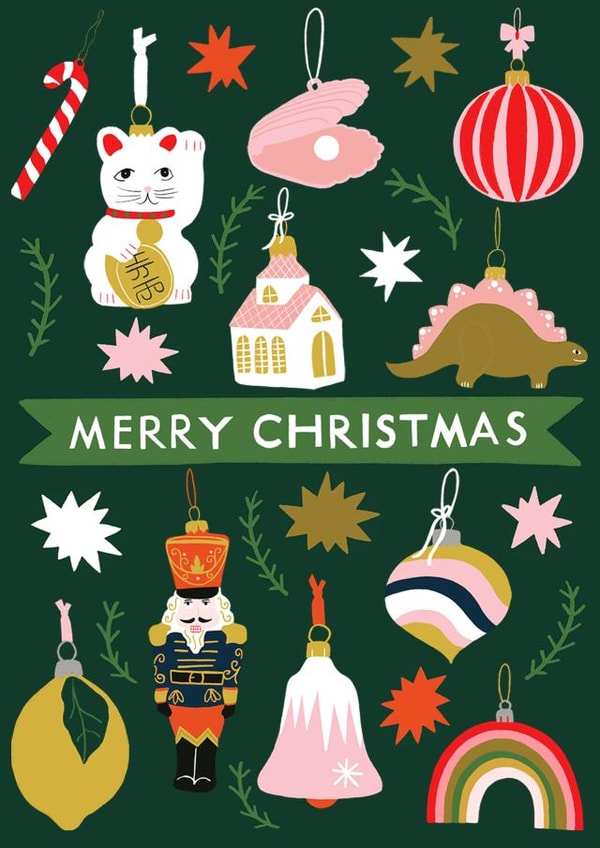 Retro- Pretty Christmas Card - Baubles- Cat- Merry Christmas- Nutcracker created by Jennifer Protheroe