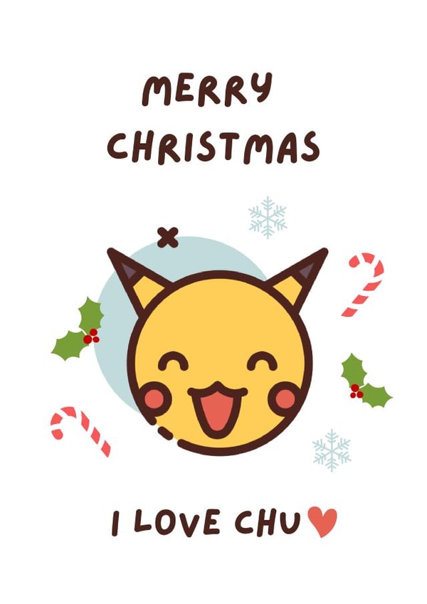 Cute Pokemon Christmas Card for Boyfriend, Girlfriend or Partner with Pikachu created by Lucky Jems Gifts