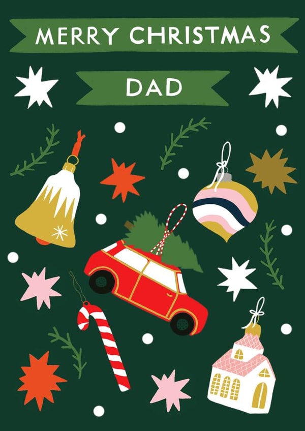 Merry Christmas- Christmas baubles- retro- Car- Pretty- Christmas card created by Jennifer Protheroe
