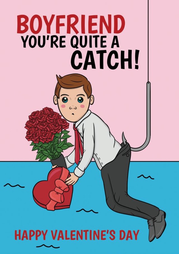 Funny Valentine's Day Card - For Boyfriend - Quite A Catch Fishing Pun created by @Cupsie's Creations