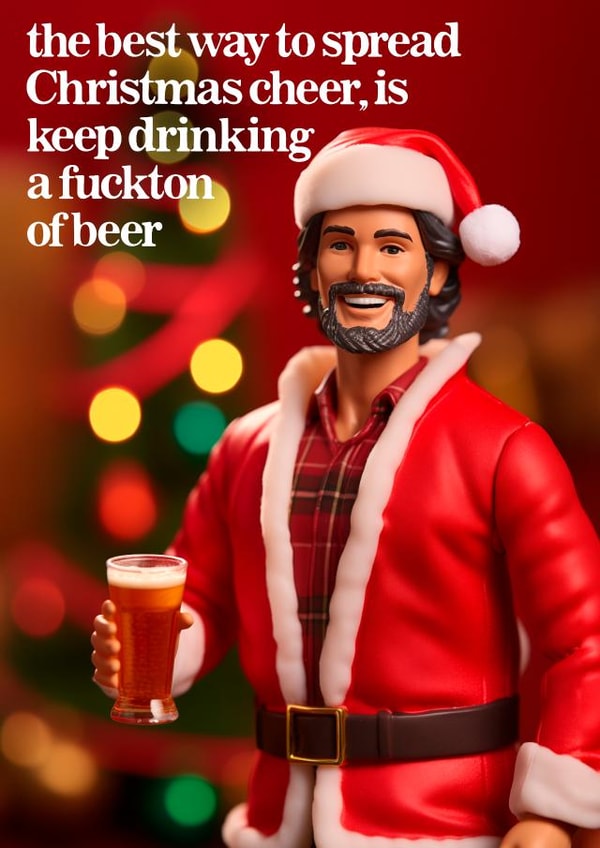 A funny Christmas card for your male friend of partner- Drinking Beer- created by Vanilla Frosting Studio