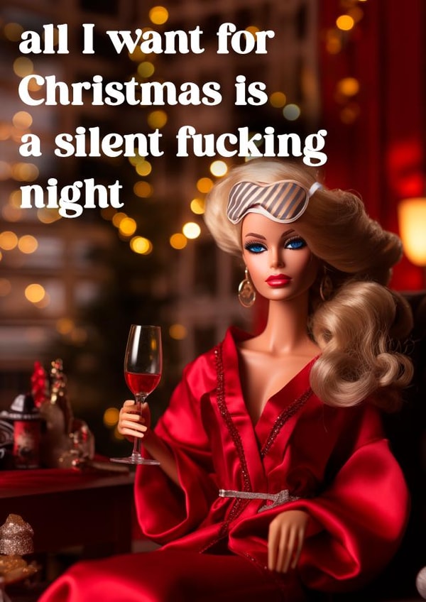 Funny and sassy Christmas card- Silent fucking night created by Vanilla Frosting Studio