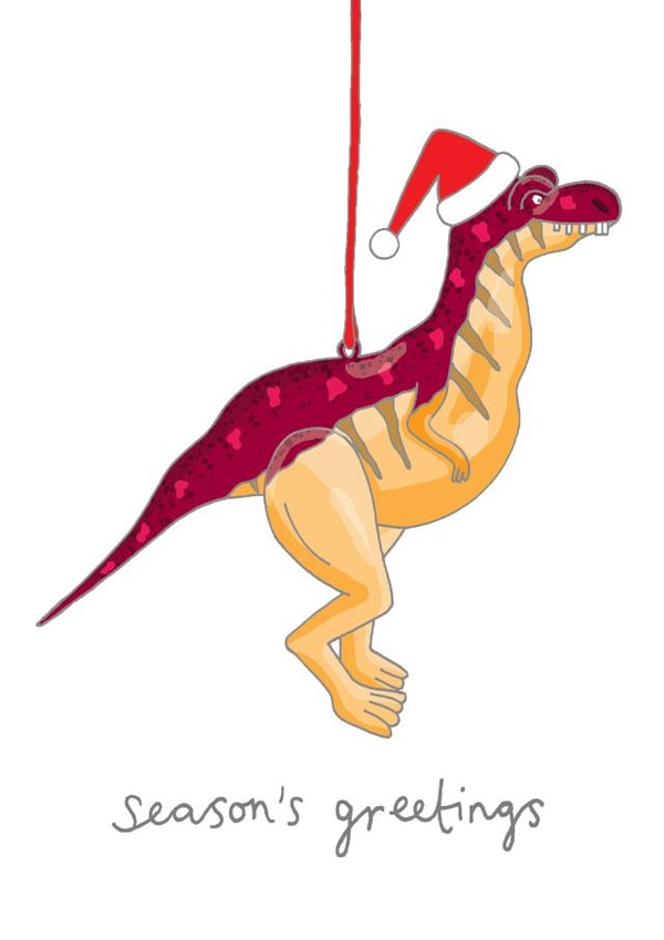 Funny Dinosaur Christmas Card - T Rex In A Santa Hat - Season's Greetings created by You've Got Pen On Your Face