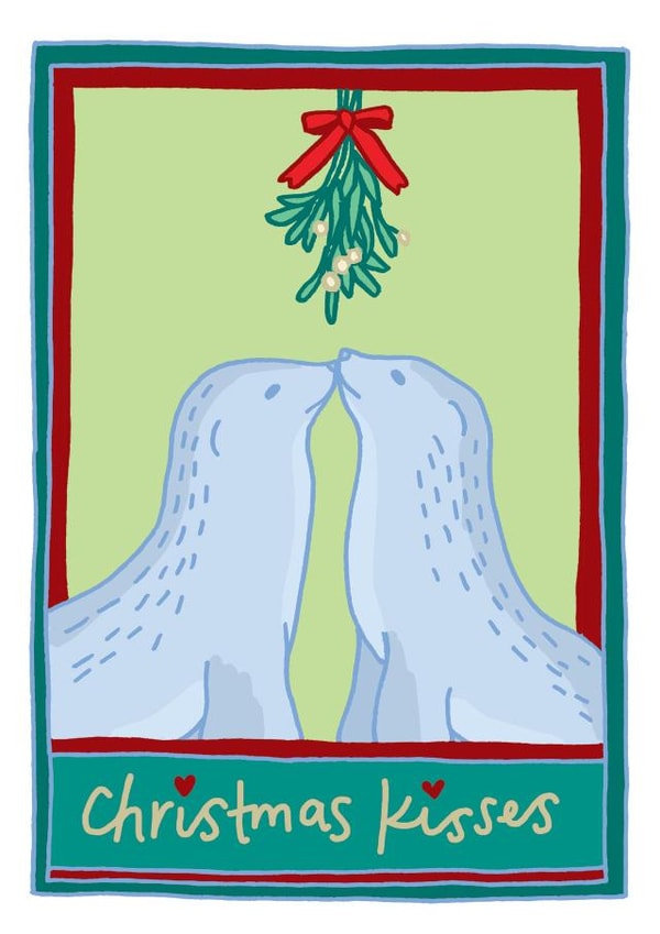 Cute Christmas Card For Loved One - Seals Under Mistletoe - Christmas Kisses created by You've Got Pen On Your Face