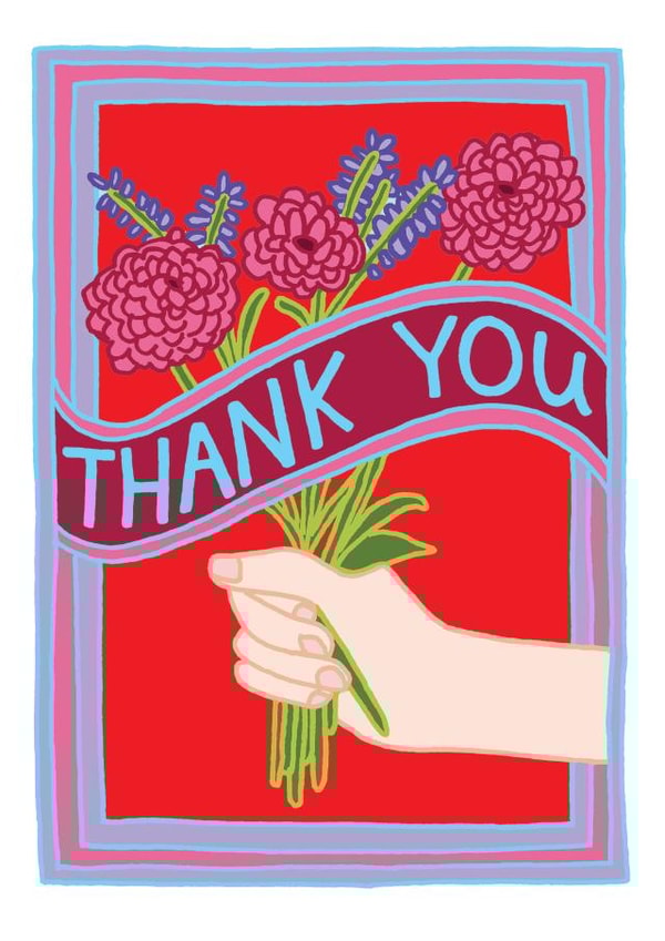 Cute Thank You Card - Hand Holding A Bunch Of Flowers - Thank You created by You've Got Pen On Your Face