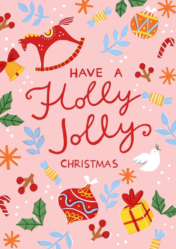 Pretty Illustrated Christmas Card - Have a Holly Jolly Christmas created by Olla