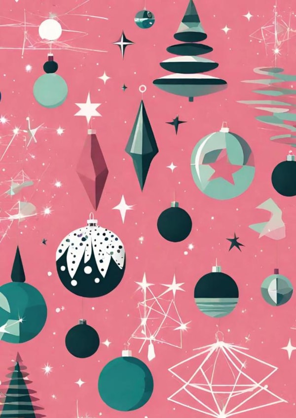 Cute pink AI atomic retro Christmas card created by Atomicai Designs