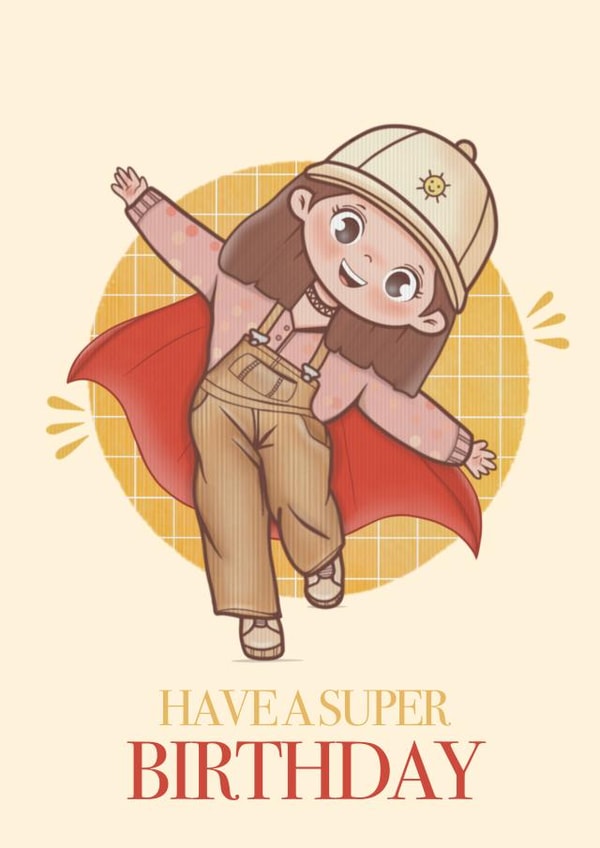 Kids Birthday Card - Have A Super Birthday - Cute Little Girl created by Trendlory 