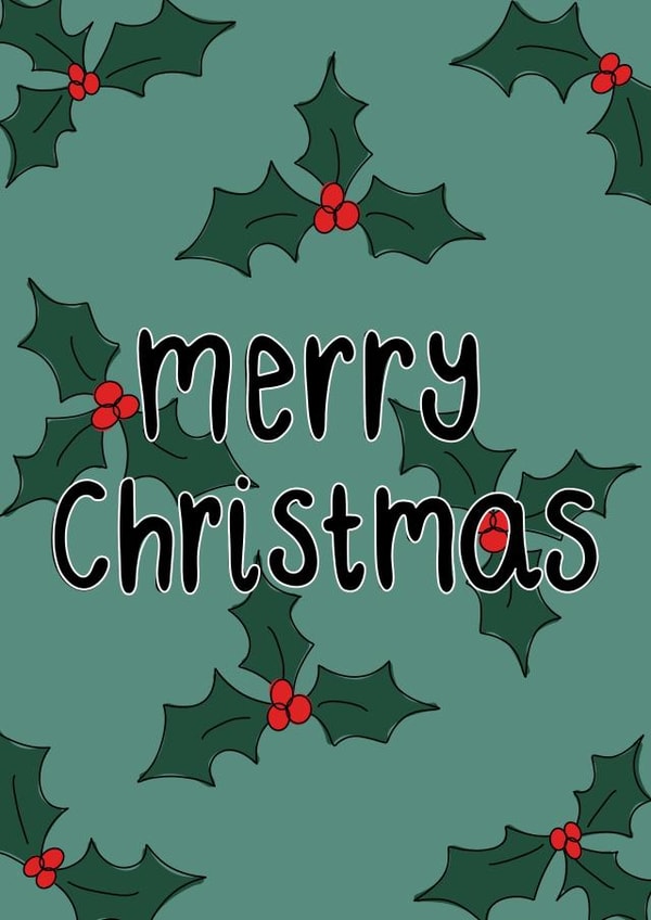 Cute hand designed holly christmas card created by Jellybun Designs