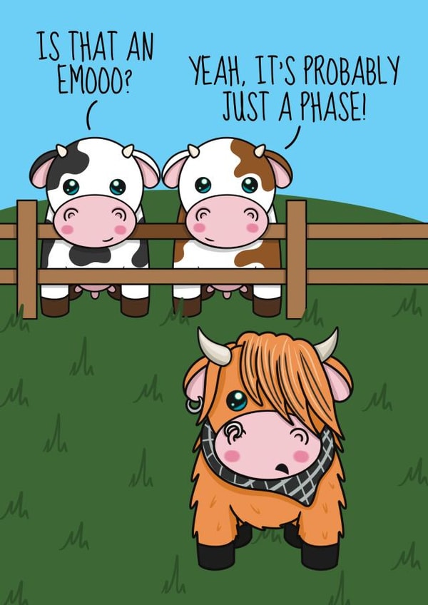 Funny Emo Humour Card - Emoo Cow created by @Cupsie's Creations