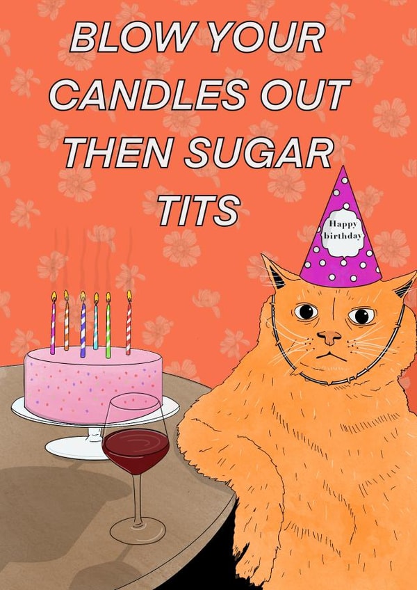 Funny cat birthday card created by C.W ILLUSTRATIONS 