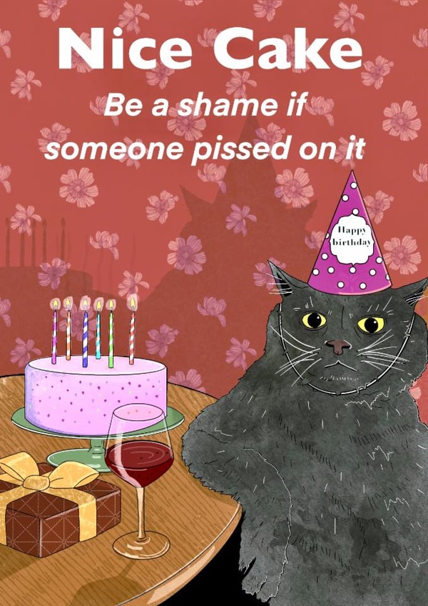 Funny cat birthday card created by C.W ILLUSTRATIONS 