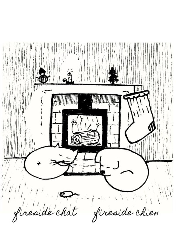 Christmas card - Winter Sketch - Fireside Chat Fireside Chien created by Harry Joseph