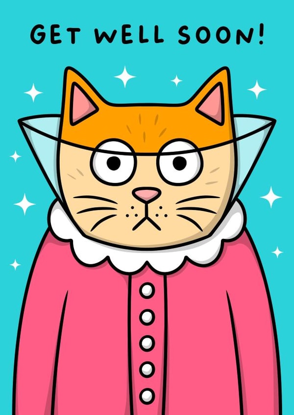 Cute Get Well Soon Card - Grumpy Cat in a Cone created by Wafflemamaart