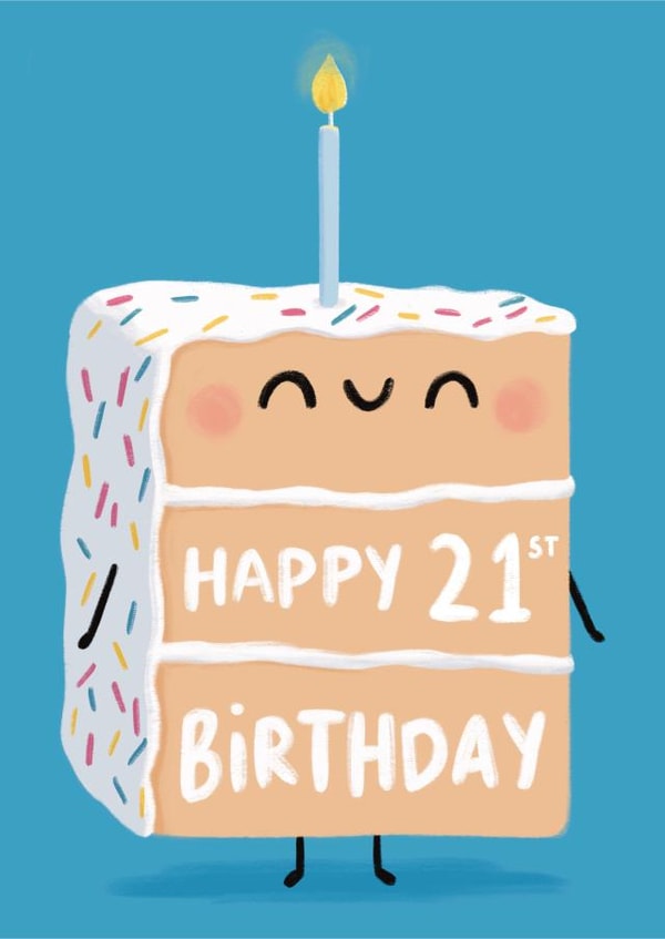 Cute Birthday Cake Card - Happy 21st Birthday created by Sophie Kent Illustration
