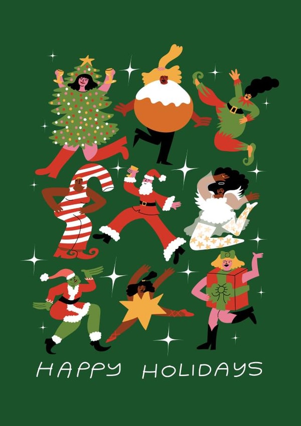 Happy Holidays festive characters by illustrator Natalie Byrne created by Natalie Byrne