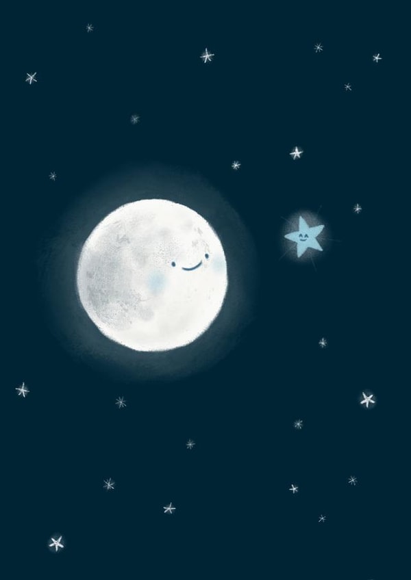 Moon and Star New Baby Card - Cute illustration created by Chloe illustrates