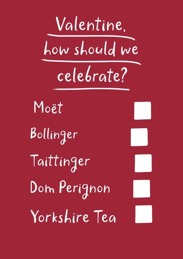Cute Valentine's Day card - Champagne - Yorkshire Tea created by Pickled Prints