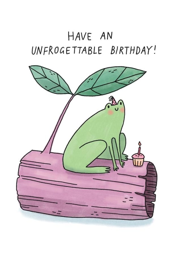 Cute Birthday Card - Funny Frog Pun - Unfrogettable Birthday created by Sunpatch Society